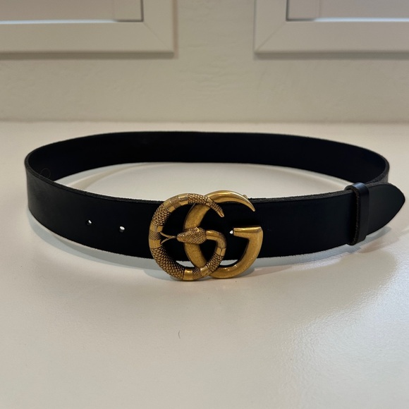 Gucci GG Snake Black Leather Belt - Picture 1 of 7